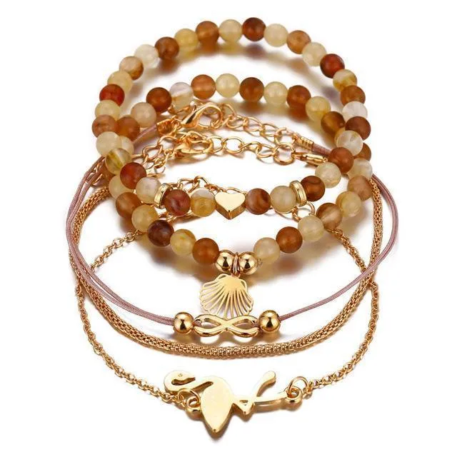 New Boho Stone Beads Charm Bracelets Set For Women