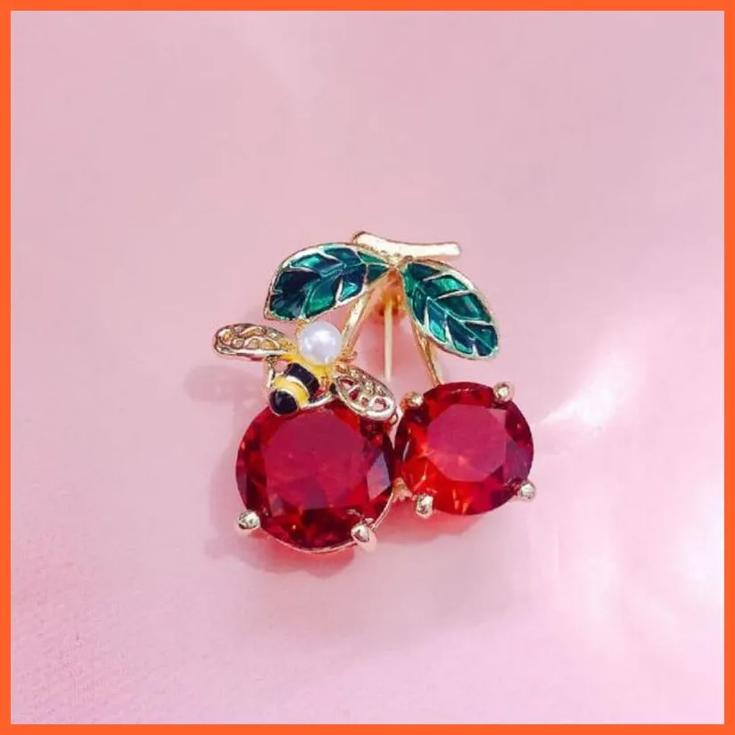 New Cute Red Cherry Resin Brooch