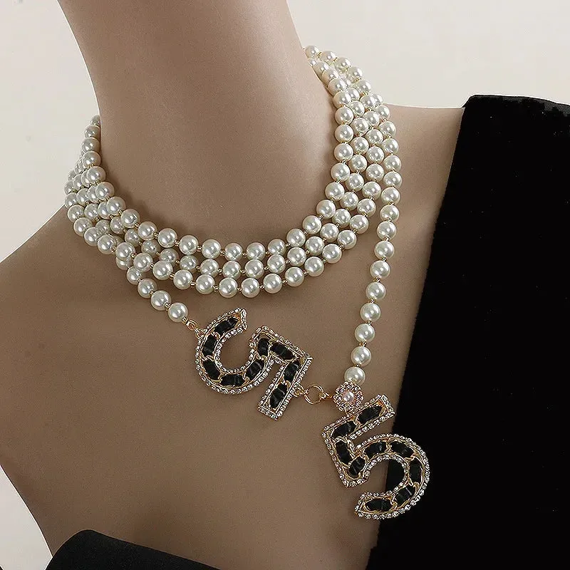 New Design Long Multi-layers Sweater Chain Necklace with Letter Pendant