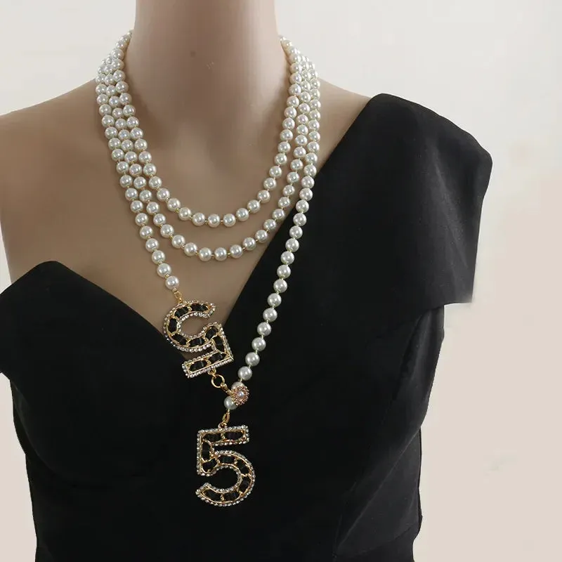 New Design Long Multi-layers Sweater Chain Necklace with Letter Pendant