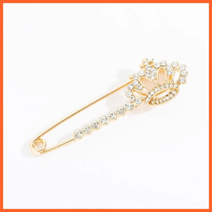 New Fashion Brooches | Crystal Peacock Flowers Crown Bow Lapel Pin