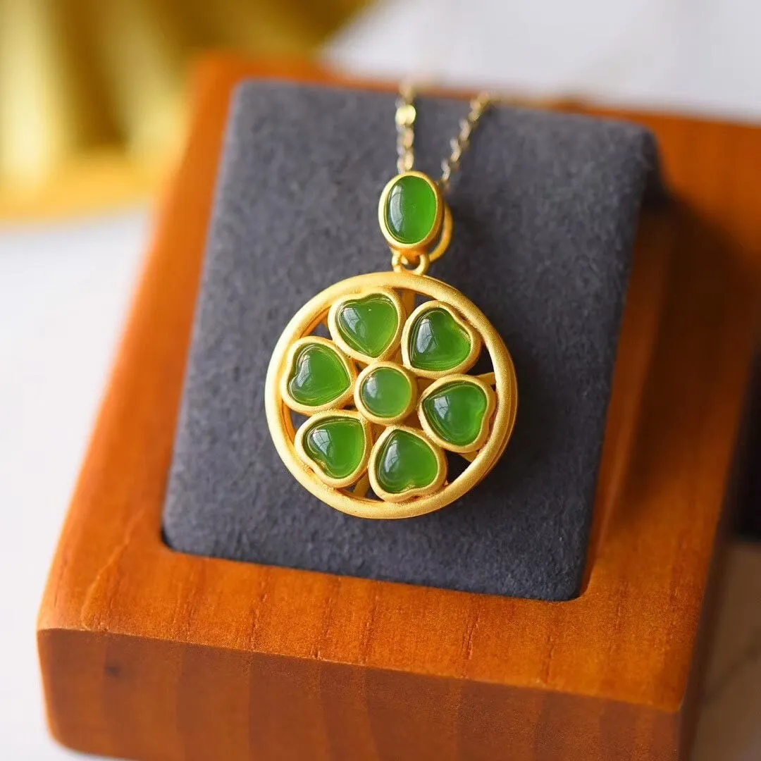 New inlaid natural Hetian jasper love reincarnation pendant necklace