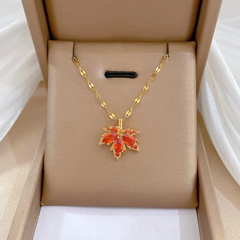 New Love Memory Red Maple Leave Pendant Necklaces For Women