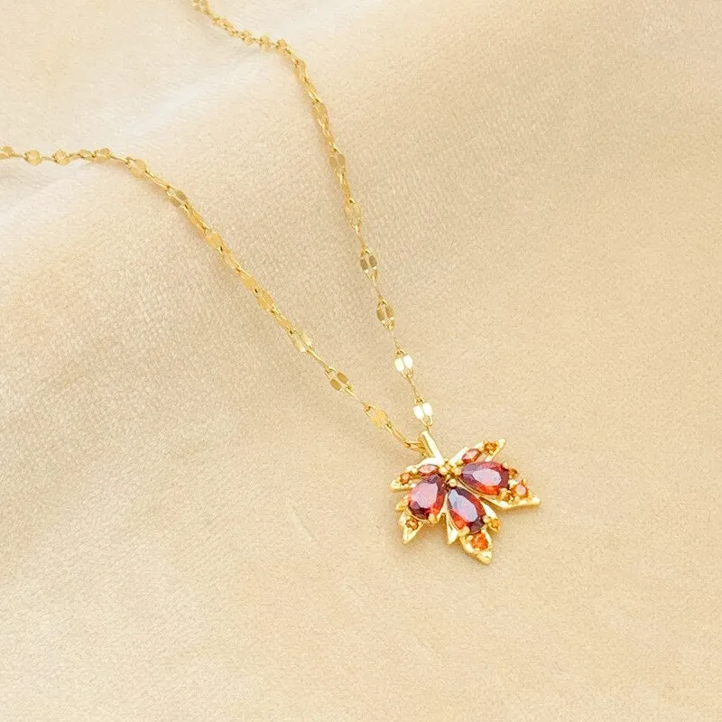 New Love Memory Red Maple Leave Pendant Necklaces For Women