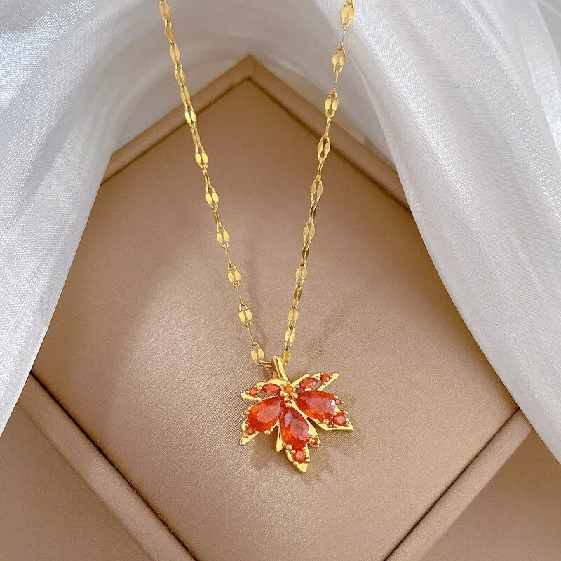 New Love Memory Red Maple Leave Pendant Necklaces For Women