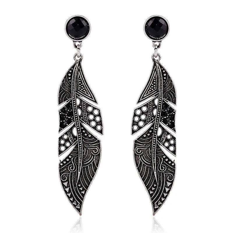New style Bohemian Vintage silver feather earrings For women Female Fashion charm Dangle long earrings Accessories brincos