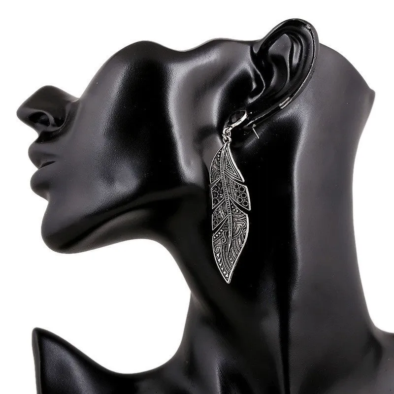 New style Bohemian Vintage silver feather earrings For women Female Fashion charm Dangle long earrings Accessories brincos