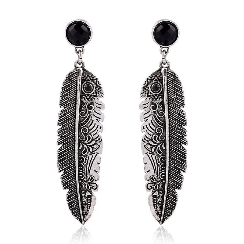 New style Bohemian Vintage silver feather earrings For women Female Fashion charm Dangle long earrings Accessories brincos