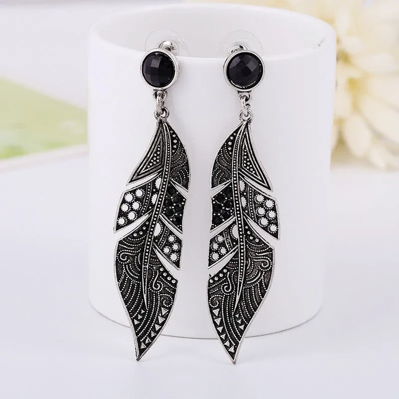 New style Bohemian Vintage silver feather earrings For women Female Fashion charm Dangle long earrings Accessories brincos