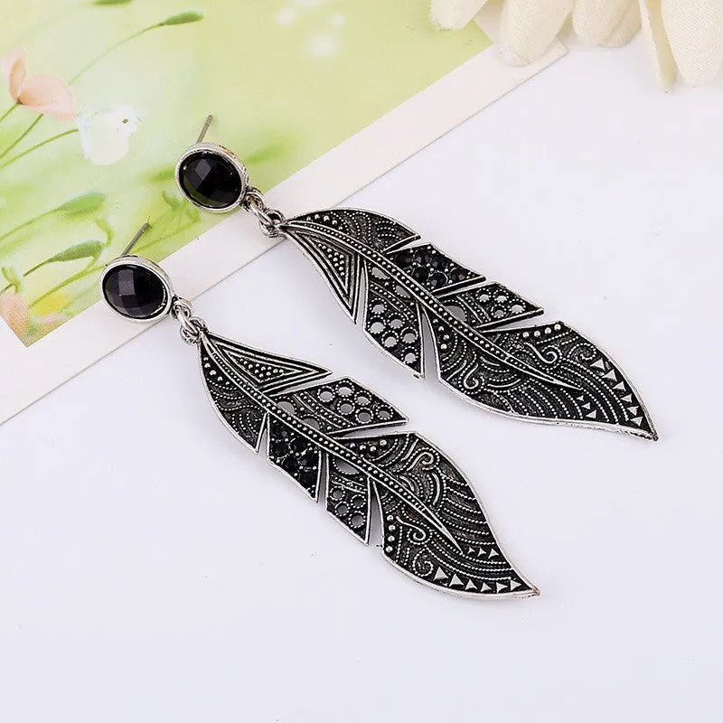 New style Bohemian Vintage silver feather earrings For women Female Fashion charm Dangle long earrings Accessories brincos