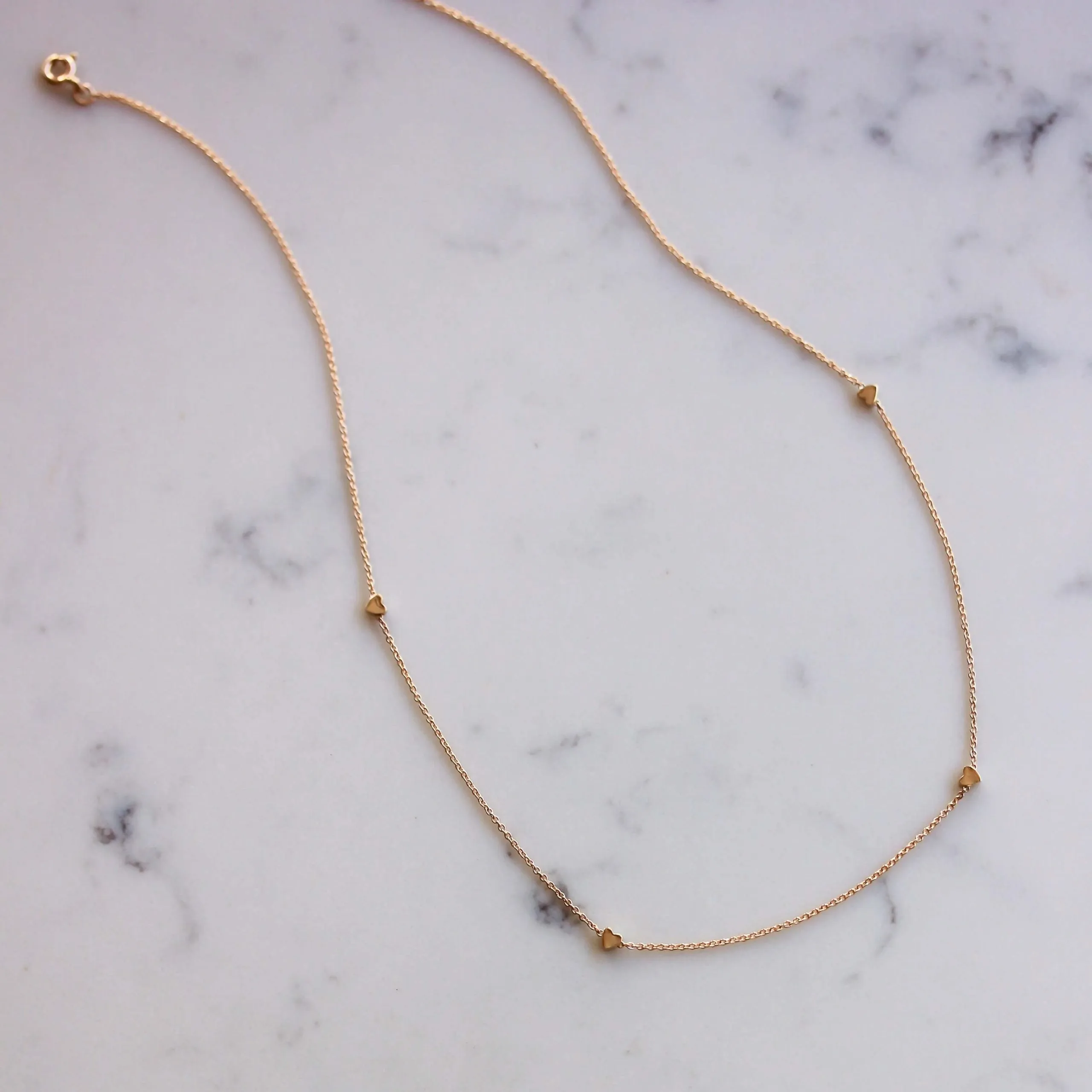New Tiny Hearts Necklace 14K Gold