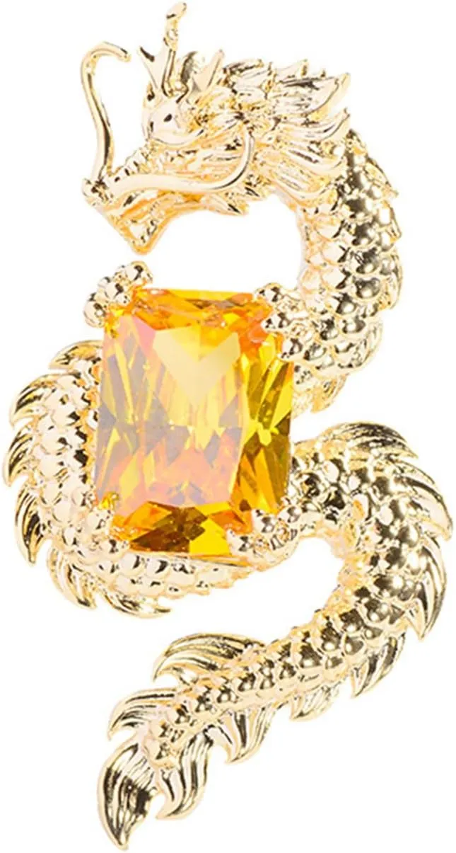 New Year accessories unisex brooch yellow gemstone gold dragon brooch Dragon Crystal Brooches Pins Elegant Animal Suit Lapel Brooch Pin