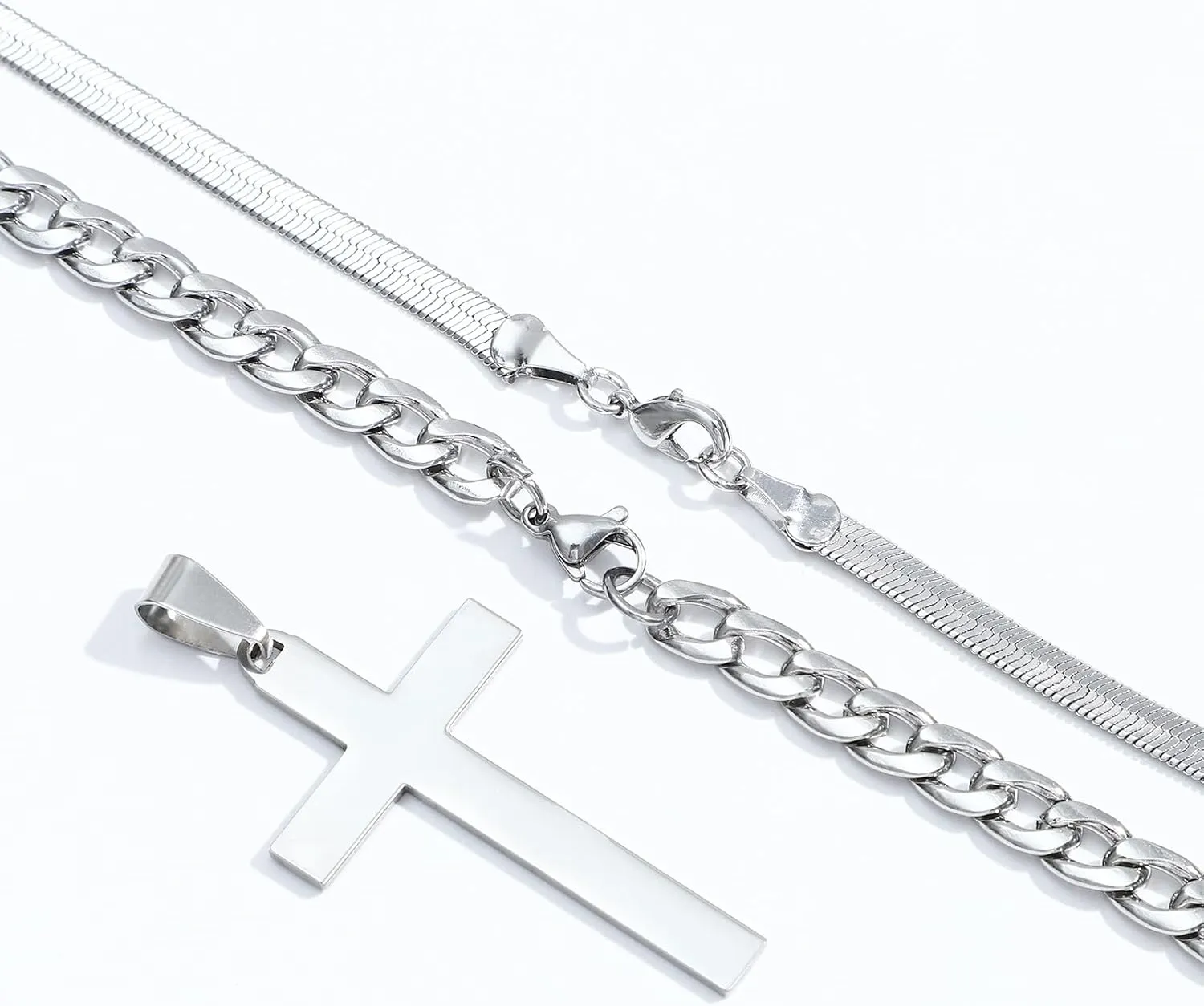 NEWITIN 31 Pieces Stainless Steel Jewelry Set for Men Black Silver Chain Necklace Bracelet Cross Pendant Necklaces Vintage Rings Dangle Cross Earrings Cuban Jewelry Set for Men Women