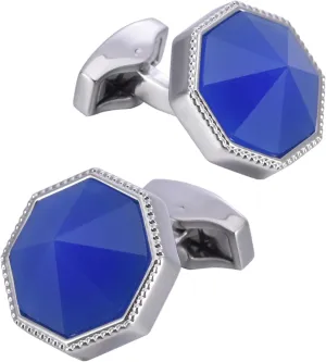 Octagon Blue Gemstone Men's Cufflinks In Gift Case Silver Tone Crystal Cufflinks for Men for Wedding Party Business Birthday Anniversary Dress