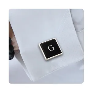 One letter monogram cufflinks - Engraved initial cuff links - Personalized Groom or Groomsmen Cufflinks - Customized gifts for him - Black and silver Onyx cufflinks