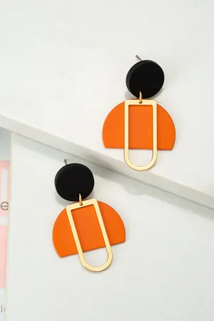 Orange Geo Shape Color Contrast Drop Earrings