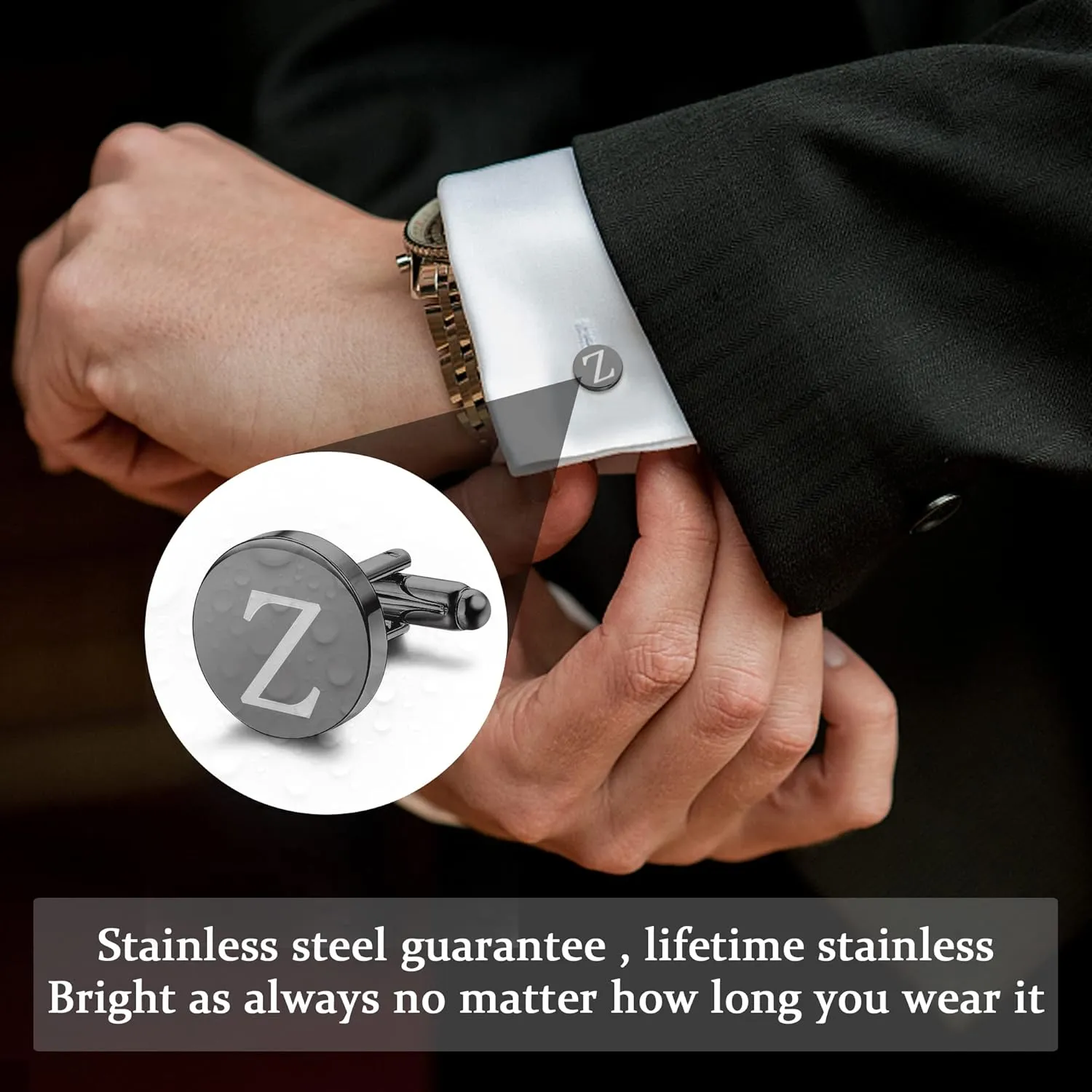 ORAZIO 4 PCS Initial Cufflinks and Tie Clips for Men Stainless Steel Personalized Engraved Cuff Links and Tie Bar Money Clip Set Alphabet Letter A-Z with Gift Box for Father Husband