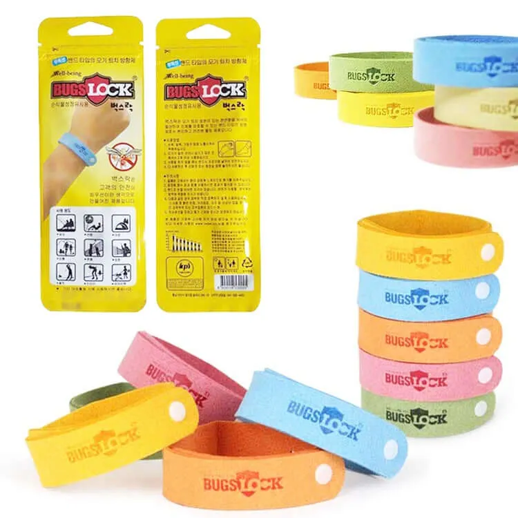 Pack of 5 Colorful BUGS Mosquito Repellent Bracelets for Outdoor Protection