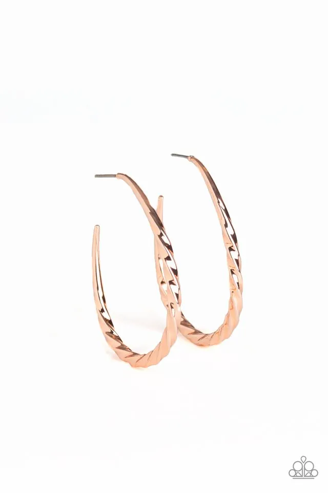Paparazzi Earring ~ Twisted Edge - Rose Gold