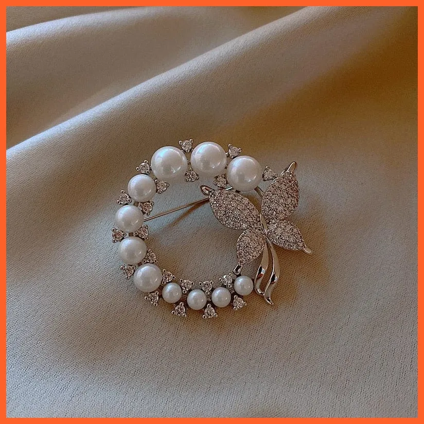 Pearl And Rhinestone Brooches For Women | Trendy Butterfly Pins
