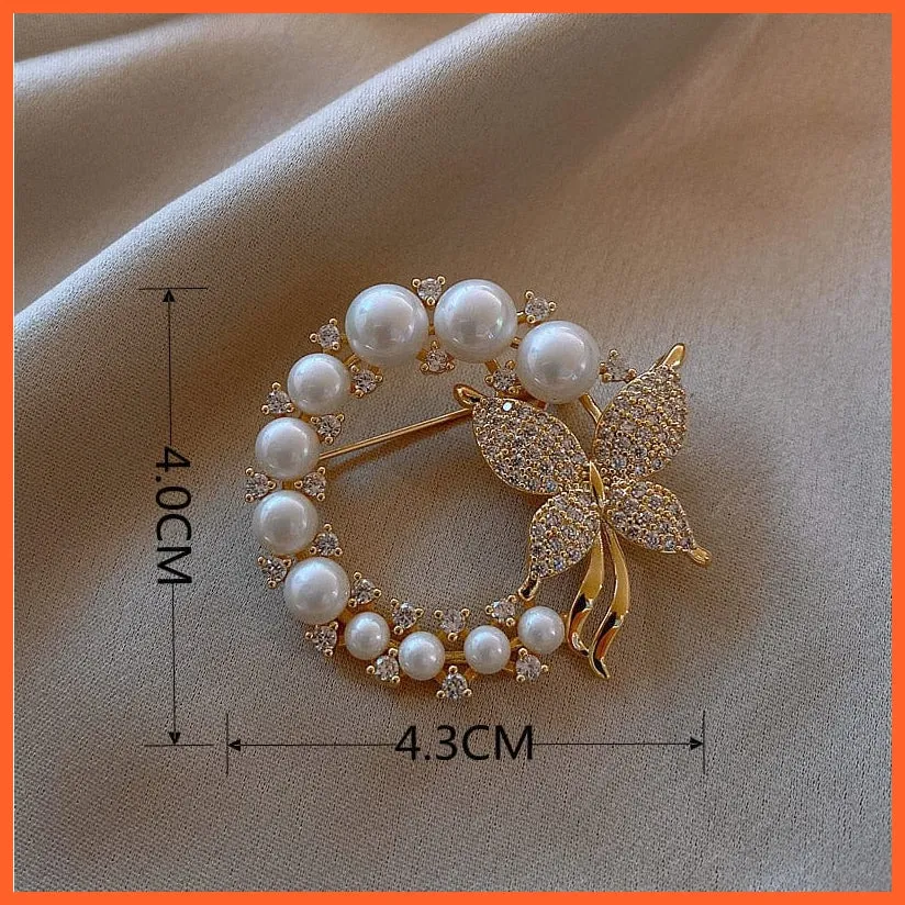 Pearl And Rhinestone Brooches For Women | Trendy Butterfly Pins