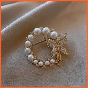 Pearl And Rhinestone Brooches For Women | Trendy Butterfly Pins