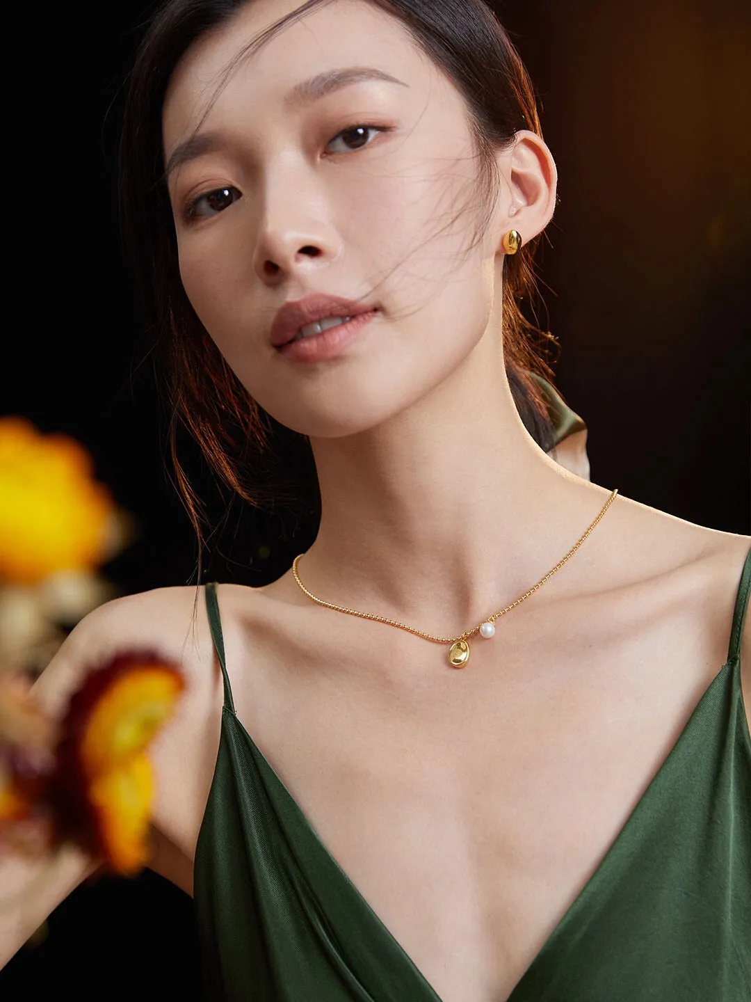 Pearl Drop Pendant Necklace in Gold Vermeil
