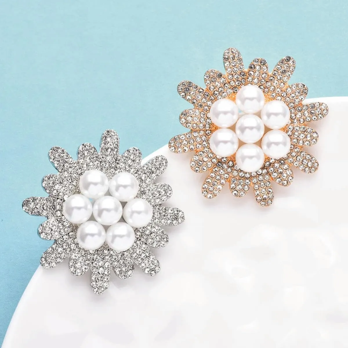Pearl Flower Brooches For Women Unisex Round Party Office Brooch Pin