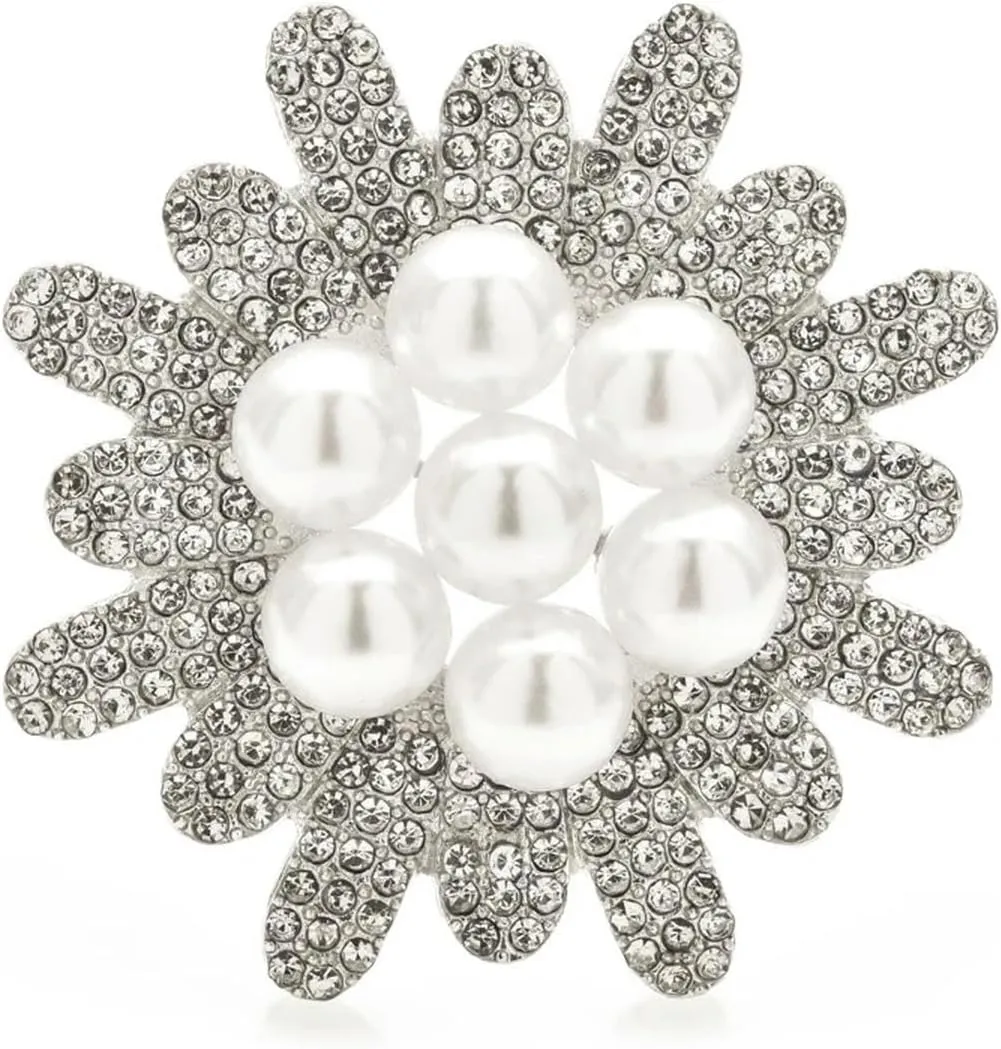 Pearl Flower Brooches For Women Unisex Round Party Office Brooch Pin