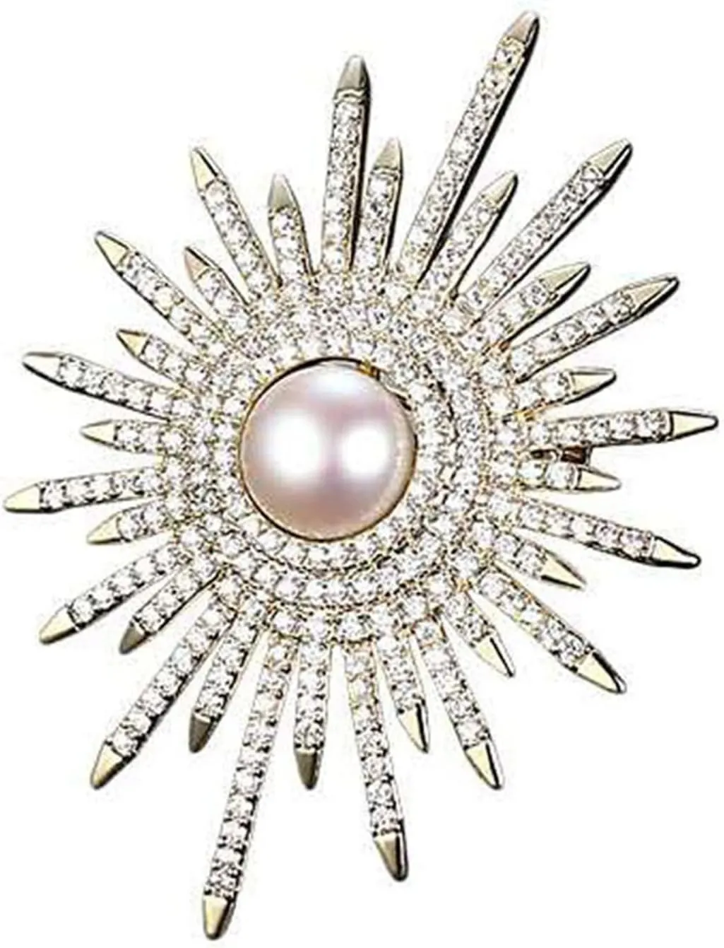 Pearl Sun Flower Brooch Pin Personality Shinny Brooch Handmade Elegant Sun Flower Brooches Pins Valentine's Day Gift for Women Ladies