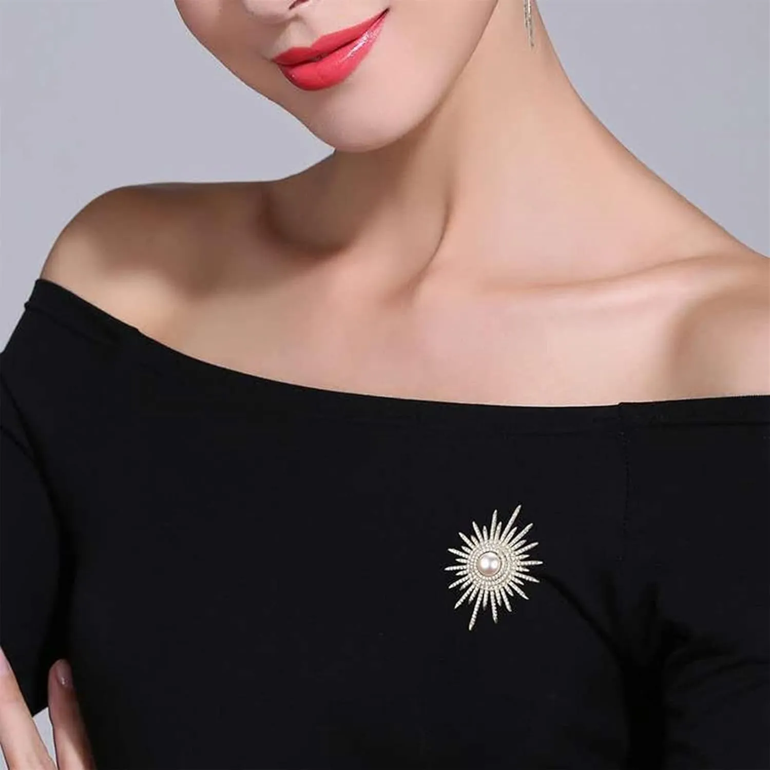 Pearl Sun Flower Brooch Pin Personality Shinny Brooch Handmade Elegant Sun Flower Brooches Pins Valentine's Day Gift for Women Ladies