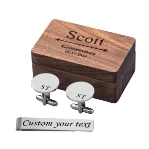 Personalized Cufflinks Men Wedding Gift Father of The Bride Custom Wood Box Cuff Links Groomsmen (Round)