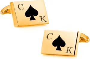 Personalized Gold Ace of Spades Cufflinks Custom Engraved Free - Ships From USA