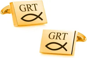 Personalized Gold Jesus Fish Ichthus Cufflinks Custom Engraved Free - Ships From USA