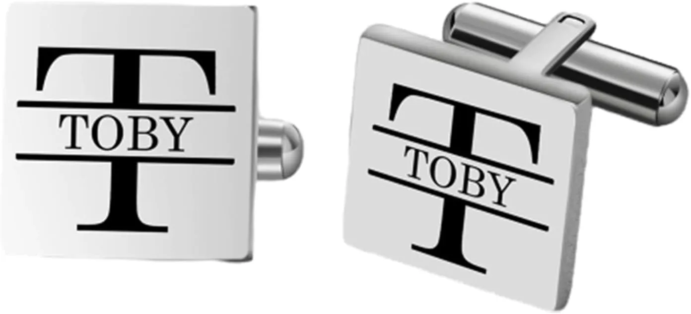 Personalized Monogrammed Cufflinks, Custom Engraved Cufflinks for Men, Customized Name Cuff Links with Initials