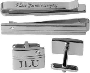 Personalized Silver Stainless Steel Verona Cufflinks & Tie Clip Bar Set Custom Engraved Free - Ships from USA