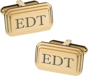 Personalized Stainless Steel Gold Beveled Cufflinks Custom Engraved Free - Ships from USA