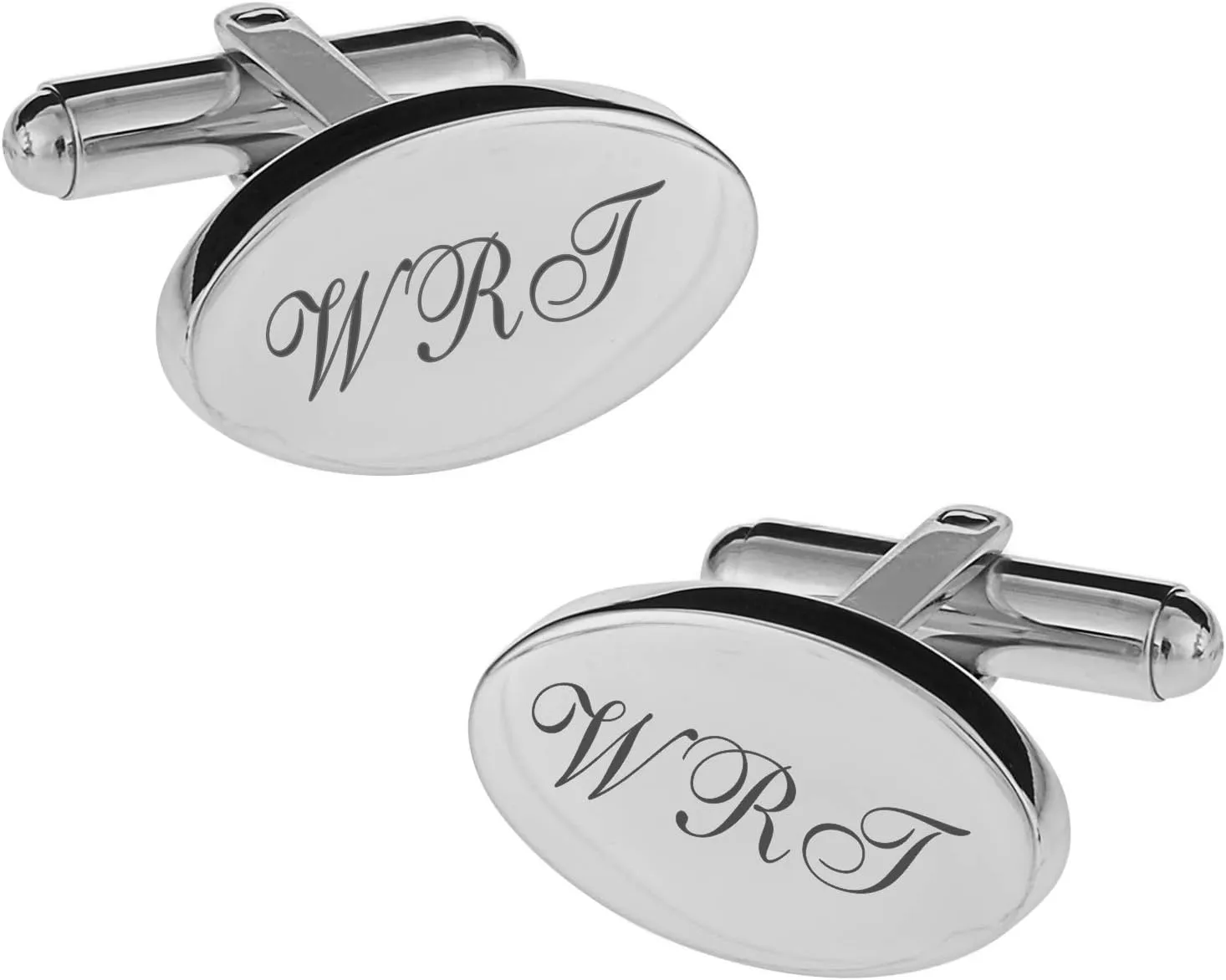 Personalized Stainless Steel Silver Oval Cufflinks Monogram Custom Engraved Free - Ships from USA