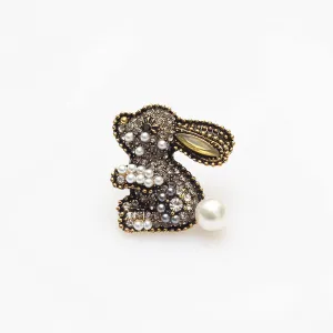 Pin Brooch Pin Broach Badge Brooch Lapel Pin Summer Compact Exquisite Pearl Full of Diamond Rabbit Brooch Jewelry Female Cute Anti-Failure Brooch AccessoriesGold