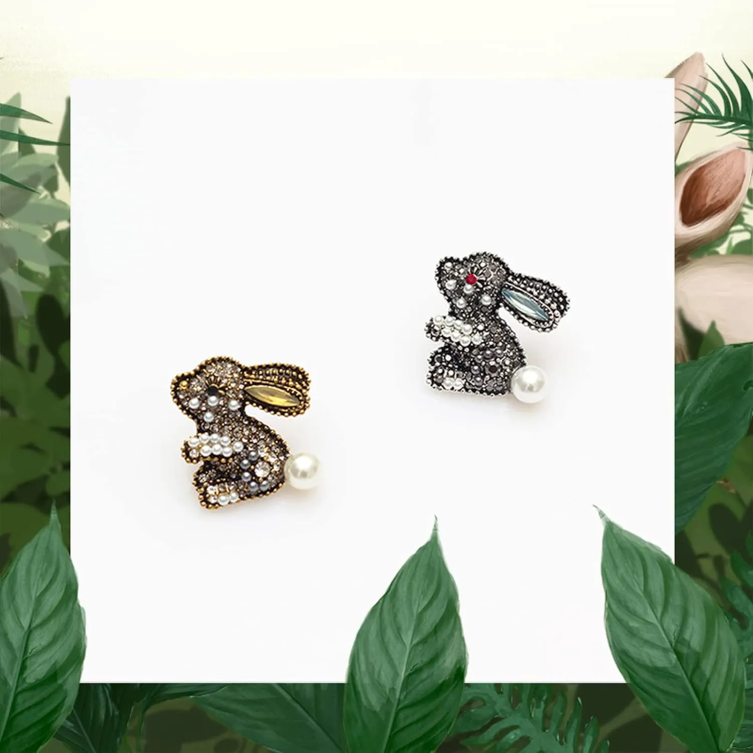 Pin Brooch Pin Broach Badge Brooch Lapel Pin Summer Compact Exquisite Pearl Full of Diamond Rabbit Brooch Jewelry Female Cute Anti-Failure Brooch AccessoriesSilver