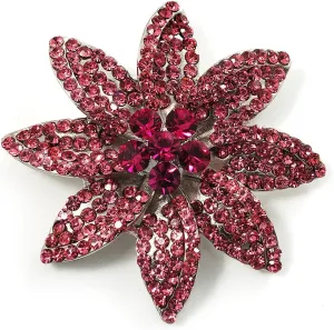 Pink Diamante Bridal Corsage Brooch (Silver Tone)