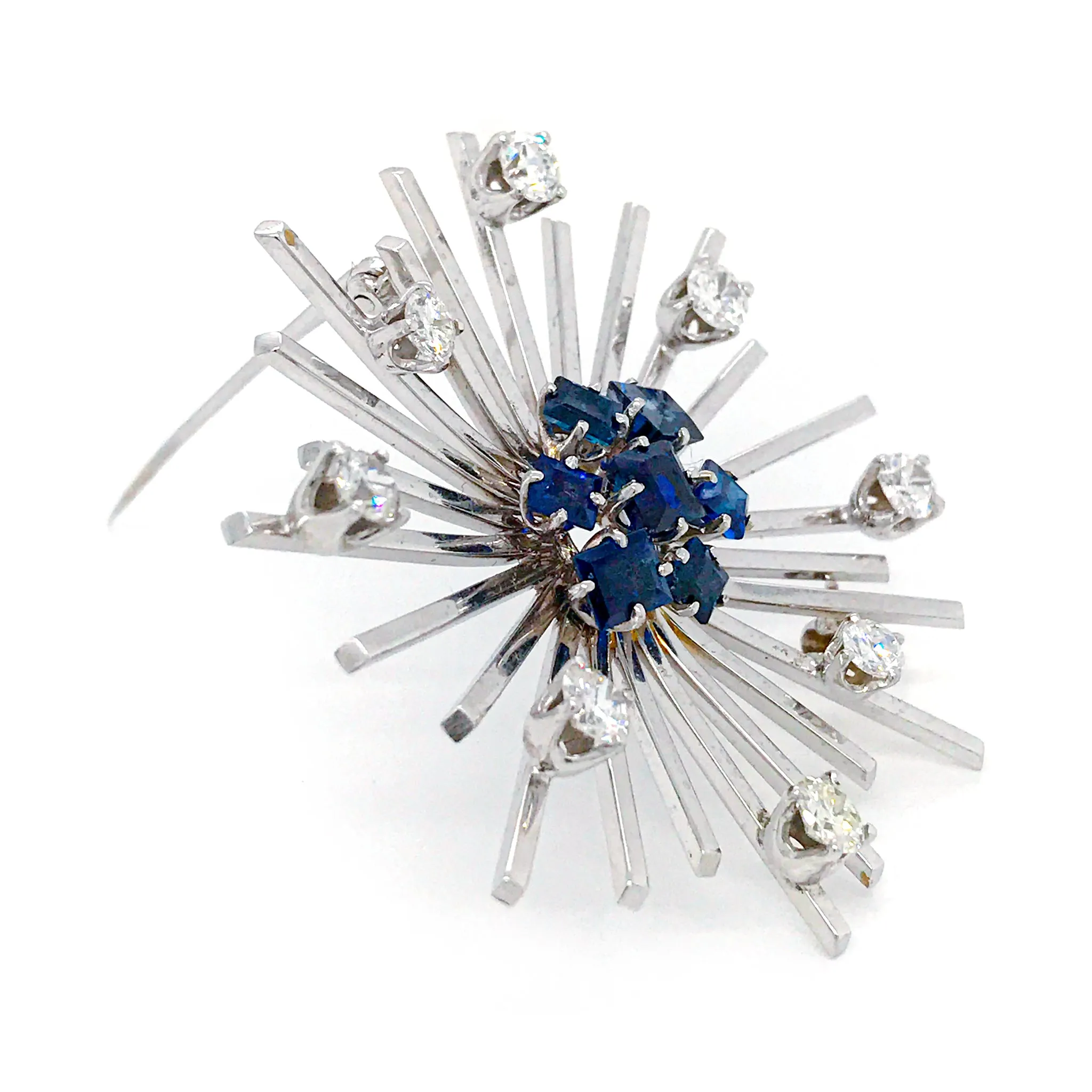 Platinum Snowflake Brooch with Diamonds & Sapphires