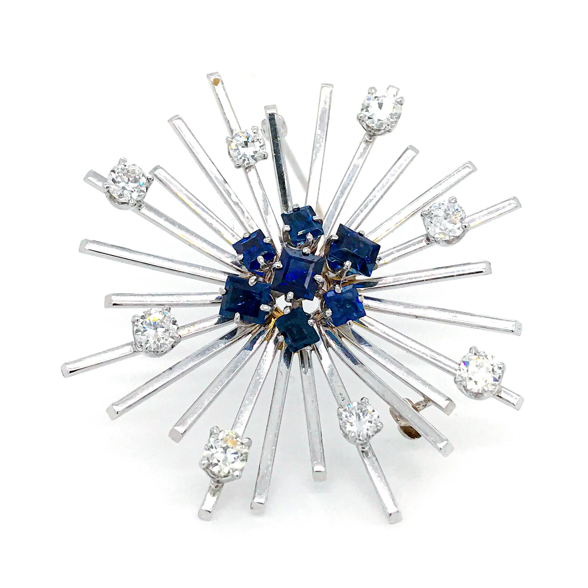 Platinum Snowflake Brooch with Diamonds & Sapphires
