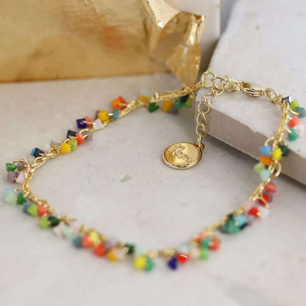 POM Golden Bracelet With Rainbow Glass Chipped Beads