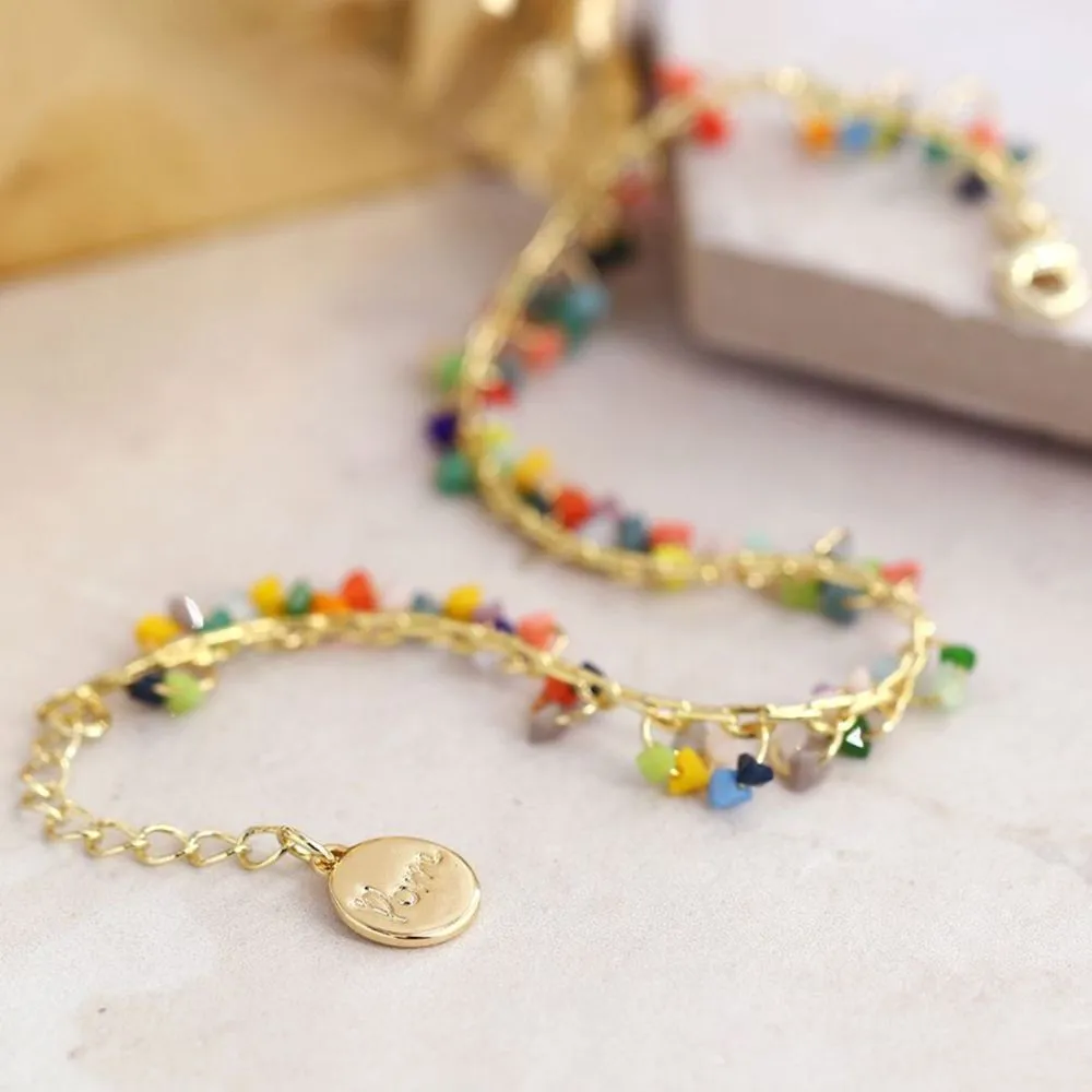 POM Golden Bracelet With Rainbow Glass Chipped Beads