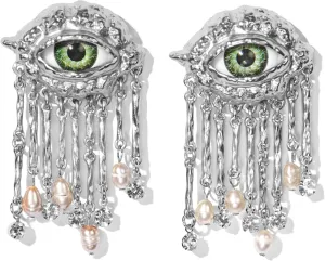 Premium Quality | 18K Gold Plated Evil Eye Earrings for Women | Real Freshwater Pearls | Haute Couture Aesthetics | Pump Up The Gem | US Brand |