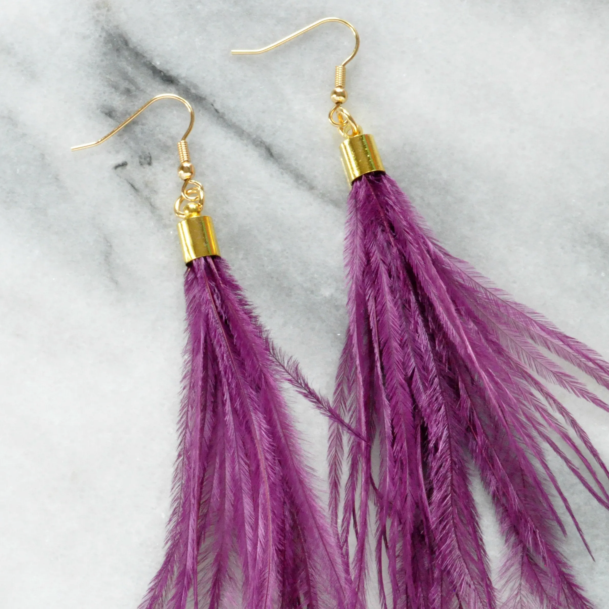 Purple Ostrich Feather Earrings