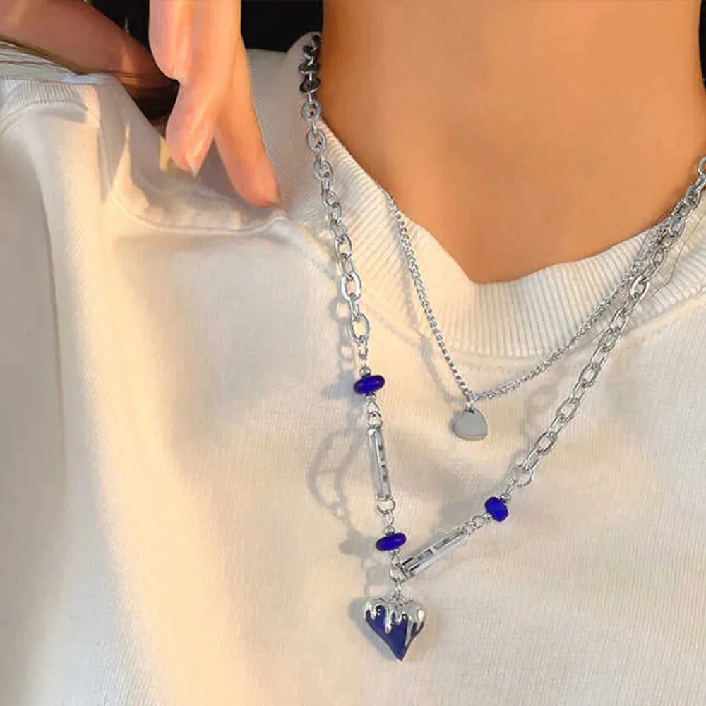 "Hip Hop Klein Blue Love Double-layered" Necklaces