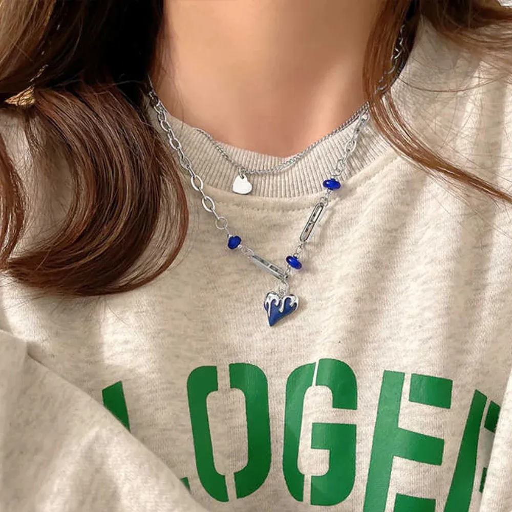 "Hip Hop Klein Blue Love Double-layered" Necklaces