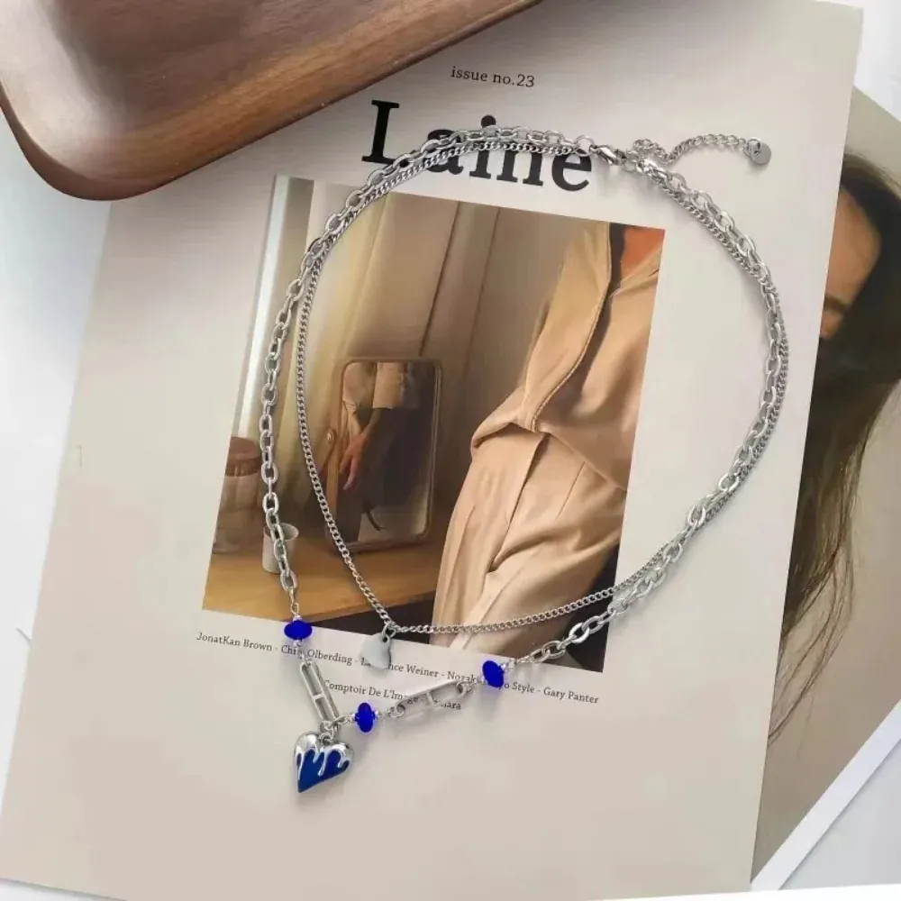 "Hip Hop Klein Blue Love Double-layered" Necklaces